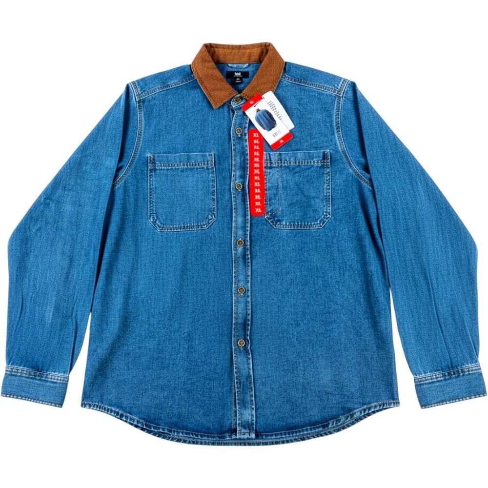 Frye Barn Shacket Mens XL Medium Wash Denim Corduroy Collar Workwear Jacket